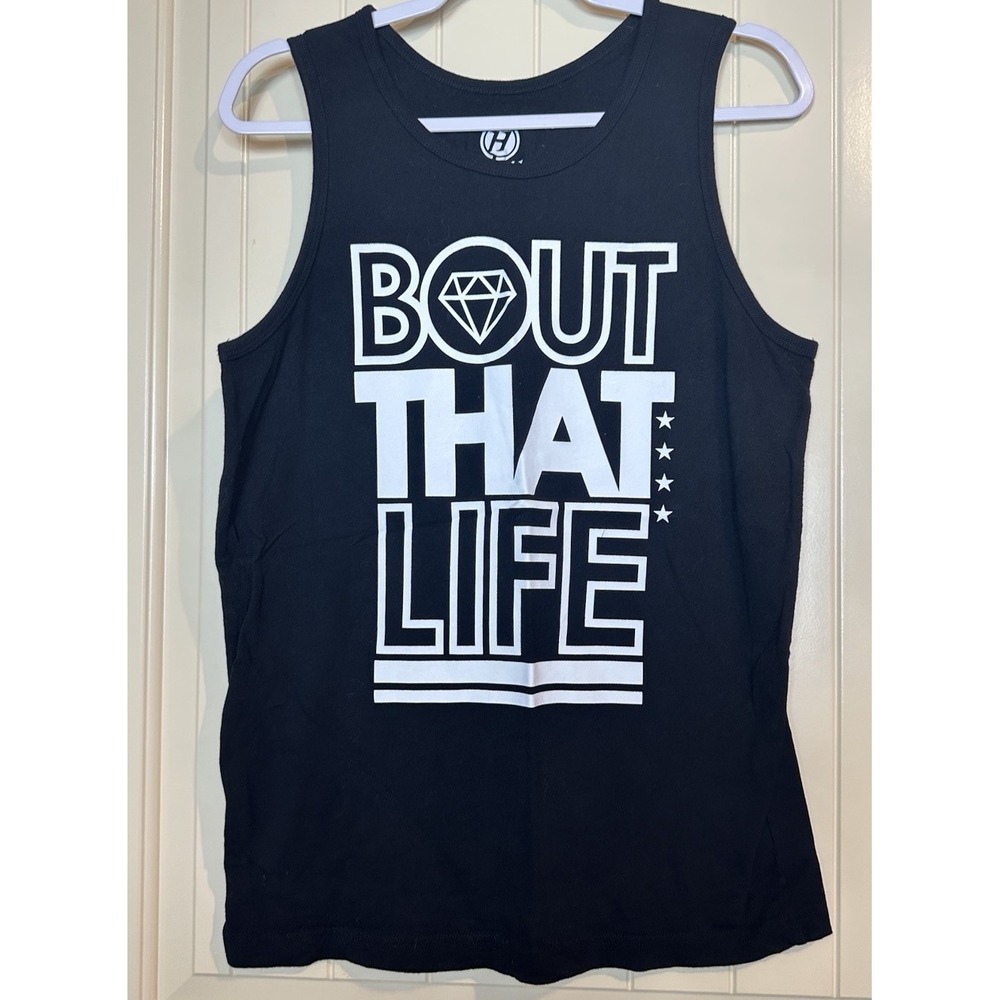 Hybrid Tees Bout that Life black sleeveless tank top shirt mens sz M 100% cotton